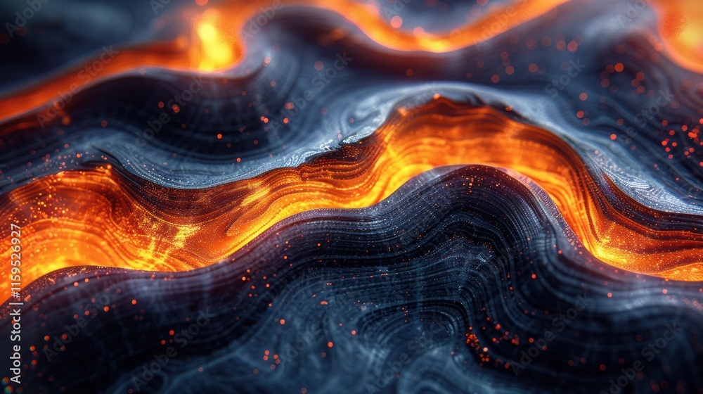 Abstract 8K Flowing Lava Texture Dark Blue Orange Glittering Particles HD Background Abstract 8K Flowing Lava Texture Dark Blue Orange Glittering Particles HD Background
