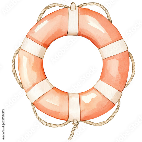 simple watercolor illustration of a cute little a life preserver, with a scheme.
