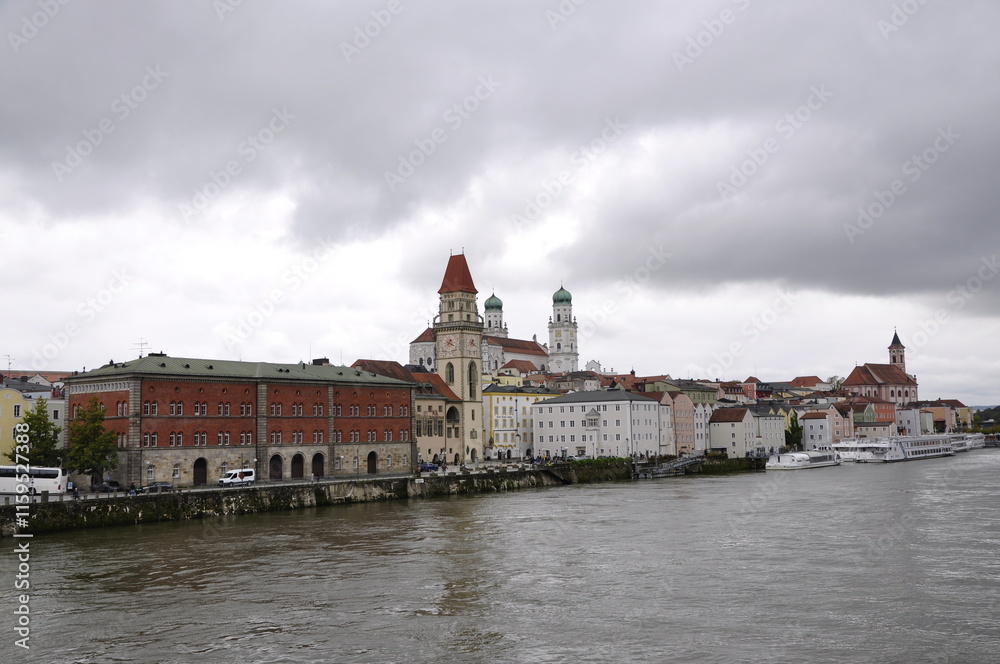 Panoramic view of Passau. Aerial skyline of old town with beautiful Danube river, Bavaria, Germany. Panoramic view of Passau. Aerial skyline of old town with beautiful Danube river, Bavaria, Germany.