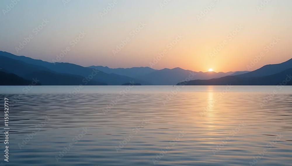Serene Sunset Over Mountain Lake Landscape Serene Sunset Over Mountain Lake Landscape