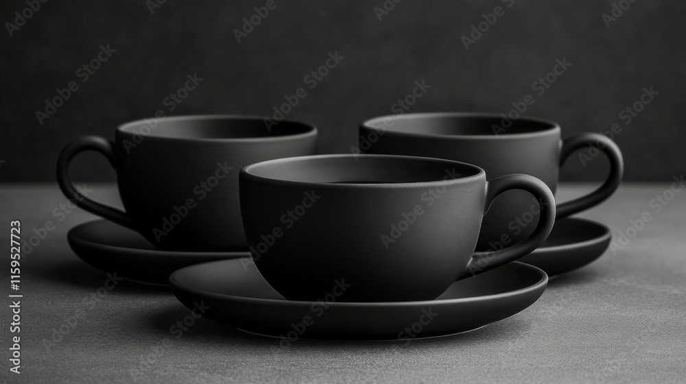 Fototapeta premium Minimalist Black Coffee Cups on Isolated Background
