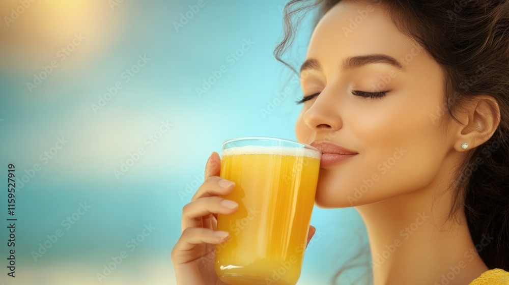 Young hispanic woman enjoying fresh orange juice outdoors Young hispanic woman enjoying fresh orange juice outdoors