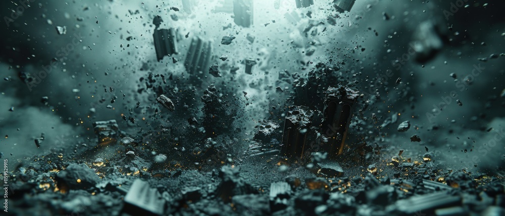 Fototapeta premium Crumbling Ruins 8K Dark Teal Chaos Destruction Background