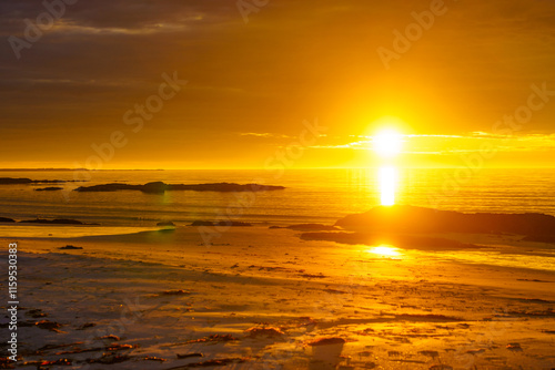 Seascape at midnight sun on Andoya, Norway