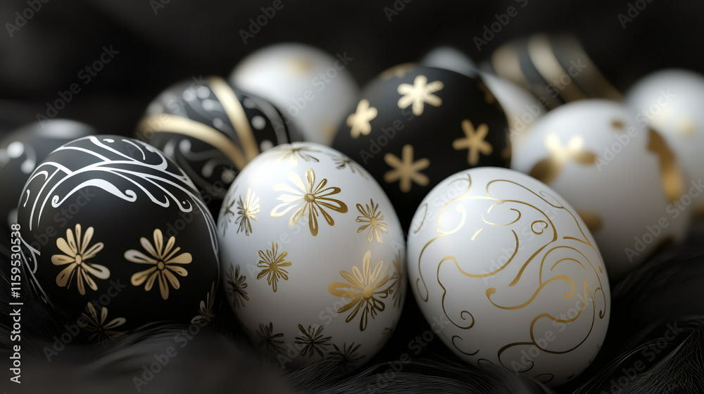 Luxurious spring display featuring elegant easter eggs with gold floral patterns Luxurious spring display featuring elegant easter eggs with gold floral patterns
