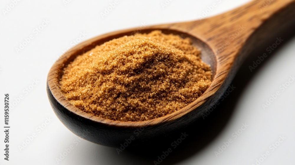 Wooden Spoon Filled with Granulated Brown Sugar Wooden Spoon Filled with Granulated Brown Sugar