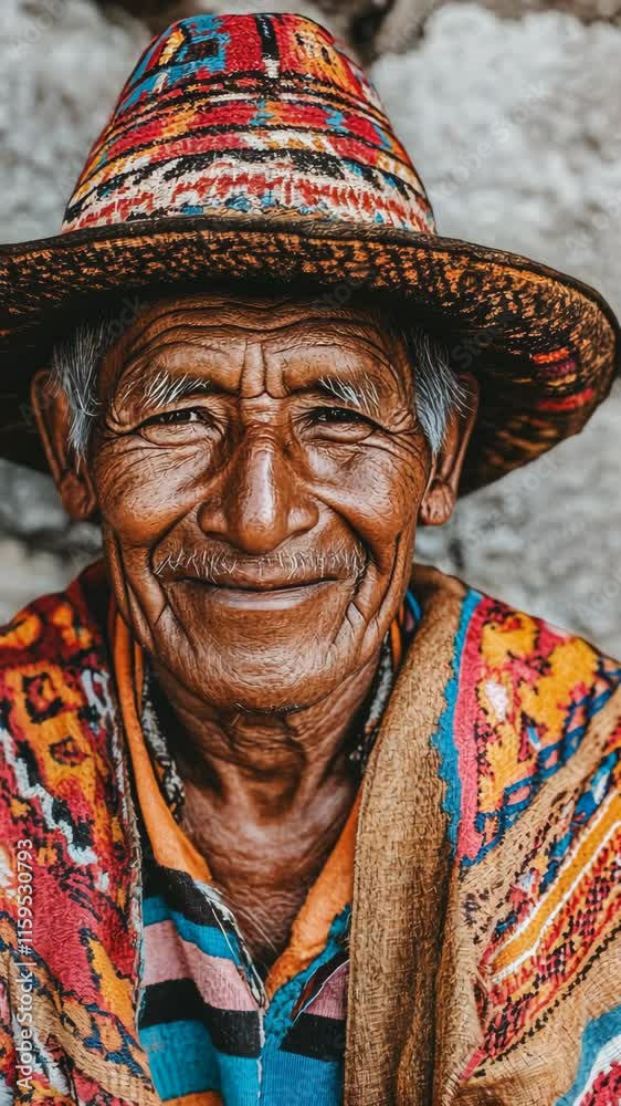 Smile of wisdom from an elderly man in traditional attire in a cultural setting Smile of wisdom from an elderly man in traditional attire in a cultural setting