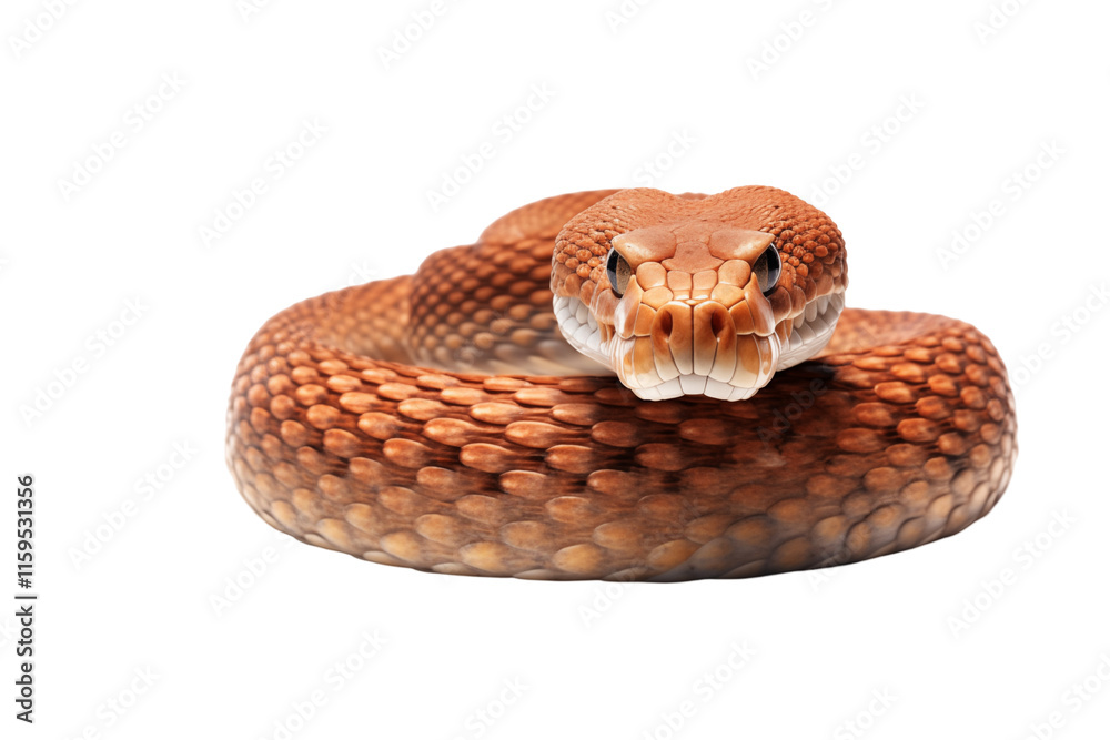 Fototapeta premium Realistic snake on a transparent background, showcasing intricate scales, coiled posture, and wild beauty, ideal for nature, wildlife, and reptile-themed designs or educational content. PNG cut out.