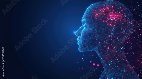 Artificial intelligence: polygonal woman face showing digital thinking process