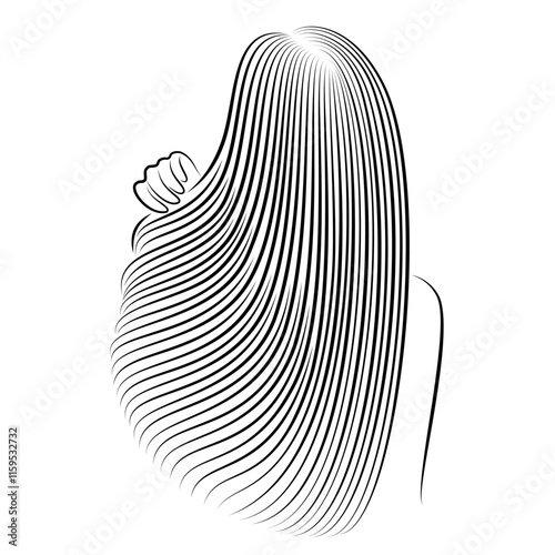 Straight beautiful girl hair. The lady is beautiful and stylish. Lamination and keratin hair straightening. Vector illustration.