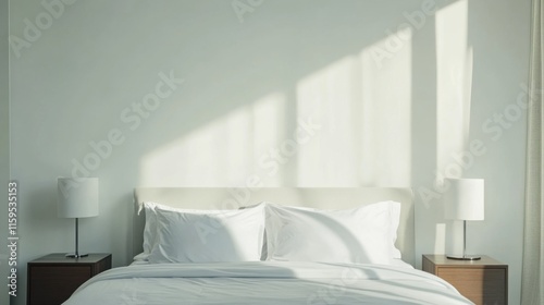 Modern minimalist guest room with minimal furnishings. Featuring a clean, open design with contemporary lines