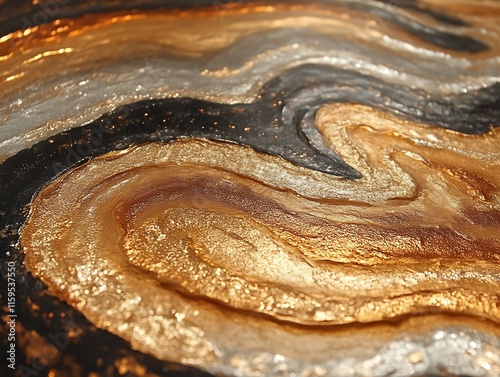 Abstract gold, silver, black resin art. photo