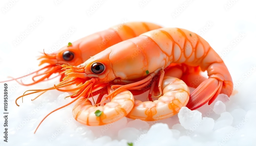 close up photo of shrimp on ice on white background close up photo of shrimp on ice on white background