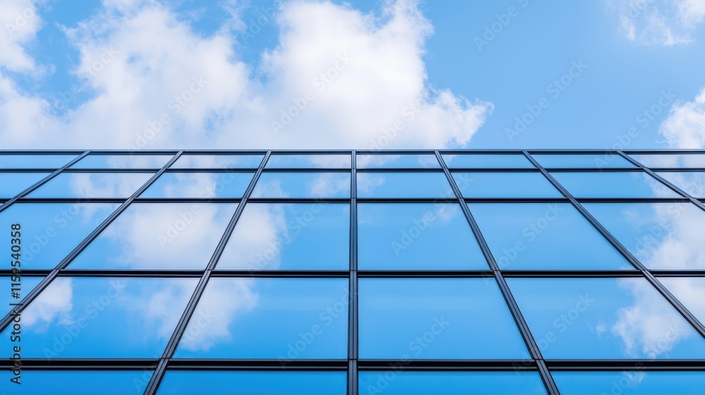 Konzept für Fensterreinigung und Frühjahrsputz in städtischen Hochhäusern mit Reflexionen und blauem Himmel Konzept für Fensterreinigung und Frühjahrsputz in städtischen Hochhäusern mit Reflexionen und blauem Himmel