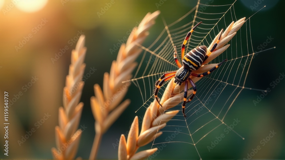 Wasp Spider on its Web at Sunset Wasp Spider on its Web at Sunset