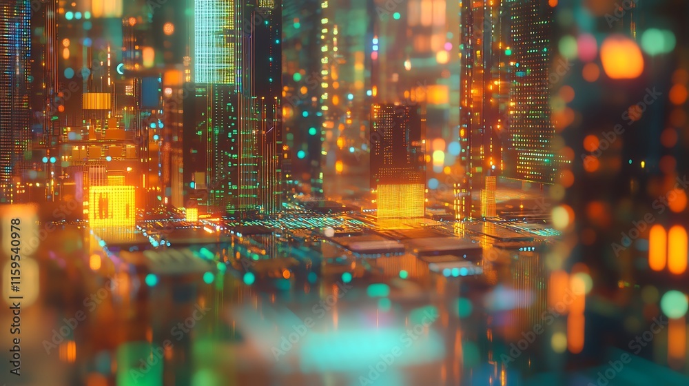 Fototapeta premium Cyberpunk Cityscape with Glowing Towers