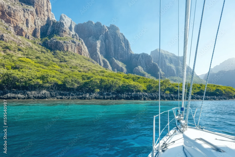 A sailboat is on a lake with mountains in the background A sailboat is on a lake with mountains in the background