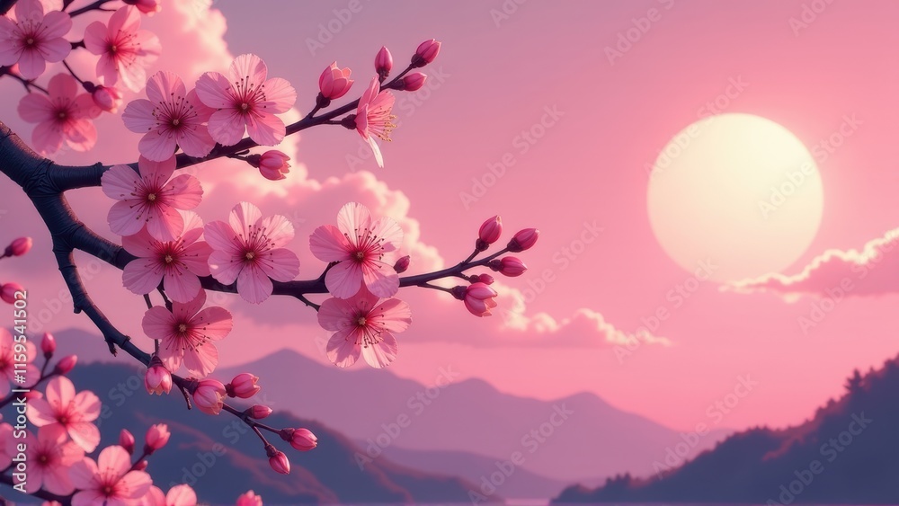 Pink Cherry Blossoms at Sunset Pink Cherry Blossoms at Sunset