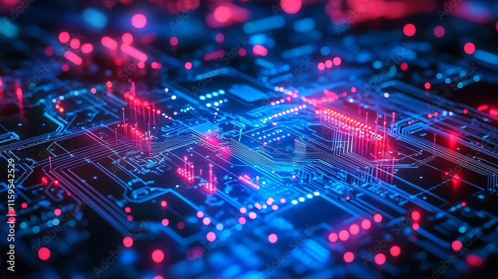 Fototapeta premium Abstract Circuit Board with Neon Lights