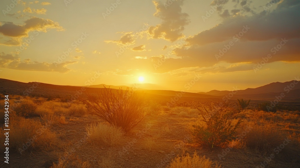 Fototapeta premium Sunset in desert nature landscape background