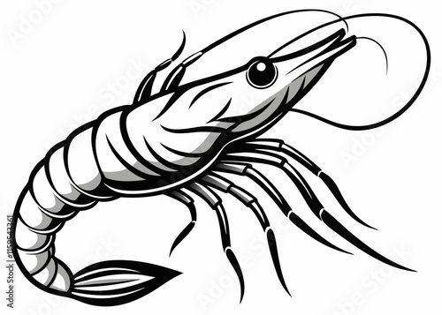 Minimalistic shrimp vector silhouette. A drawing of a lobster with a black line on it

