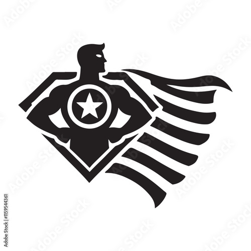 American Superhero Silhouette Illustration Black Vector Patriotic Icon