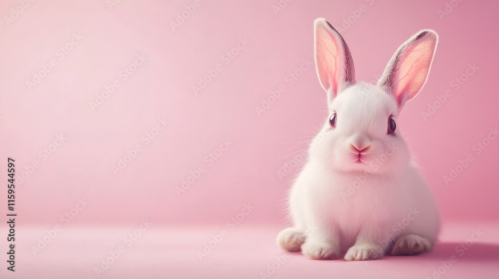 Obraz premium Charming white bunny on bright pink backdrop, adding a happy and lively touch to the springtime setting