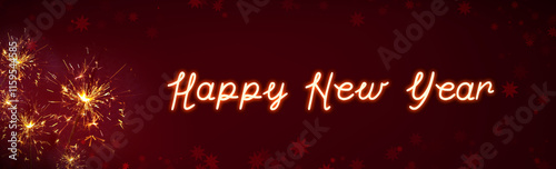 New Year lettering with Bengal lights in the red night sky.