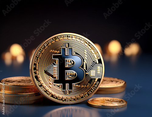 Obraz na płótnie Stehender Bitcoin vor unscharfen Hintergrund w salonie