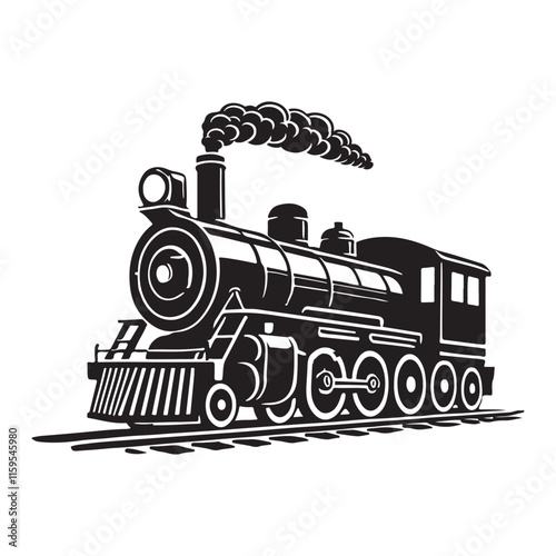 Vintage Steam Locomotive Train Silhouette Illustration