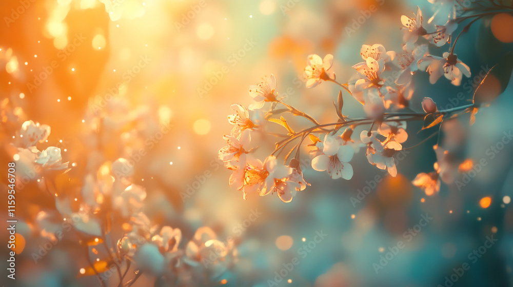 Gorgeous cherry blossom branch softly swaying in warm sunlight, creating a whimsical bokeh effect, ideal for easter or spring imagery Gorgeous cherry blossom branch softly swaying in warm sunlight, creating a whimsical bokeh effect, ideal for easter or spring imagery