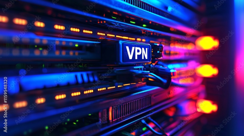 Naklejka premium Secure Virtual Private Network Server Infrastructure, Cybersecurity, Data Protection, Encrypted Network Solutions
