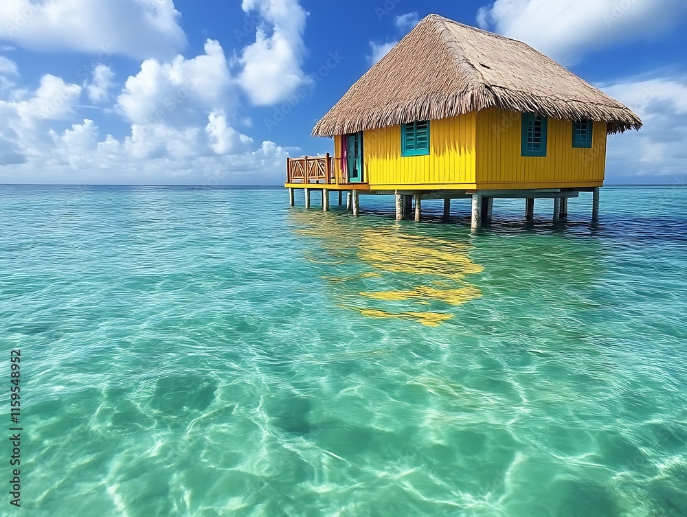 Yellow Overwater Bungalow Tropical Vacation Paradise Yellow Overwater Bungalow Tropical Vacation Paradise