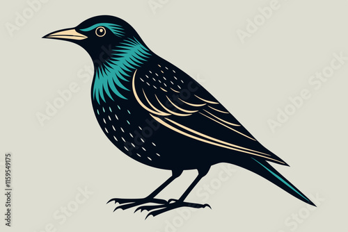 Common Starling bird with white background. Starling Bird Clip Art Vector Illustration Design

 photo