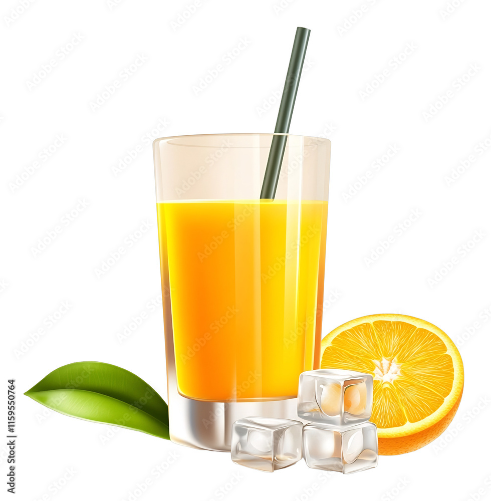 Refreshing orange juice drink with ice cubes kitchen counter food photography bright colors close-up summer vibes Refreshing orange juice drink with ice cubes kitchen counter food photography bright colors close-up summer vibes