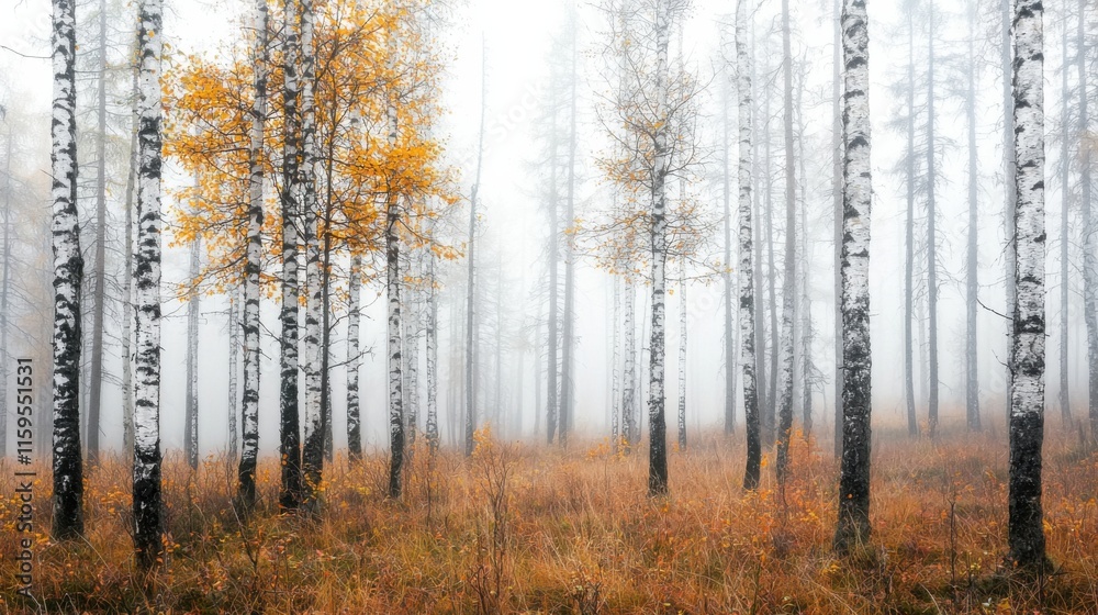 Fototapeta premium Nebliger Herbst Fichtenwald im nebligen Chaos