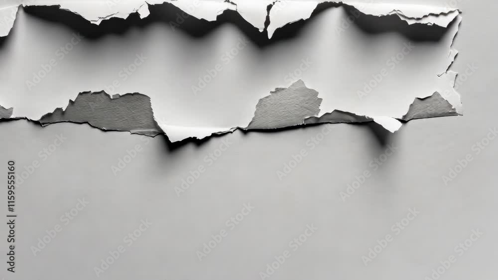 Torn paper reveals texture and shadows creating an artistic abstraction on a neutral background Torn paper reveals texture and shadows creating an artistic abstraction on a neutral background