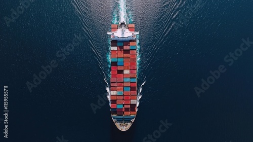 Luftaufnahme eines Containerschiffs auf See verdeutlicht globales Chaos in der Schiffslogistik