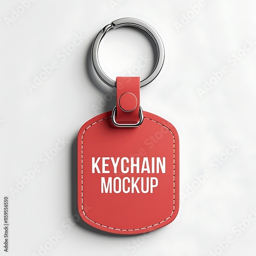 Red Leather Keychain Mockup Design Template