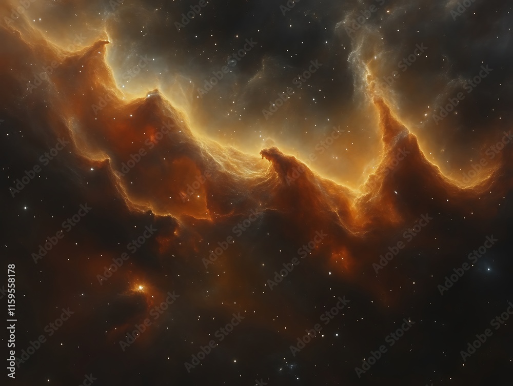 Obraz premium Golden Nebula Cosmic Cloudscape Celestial Formation