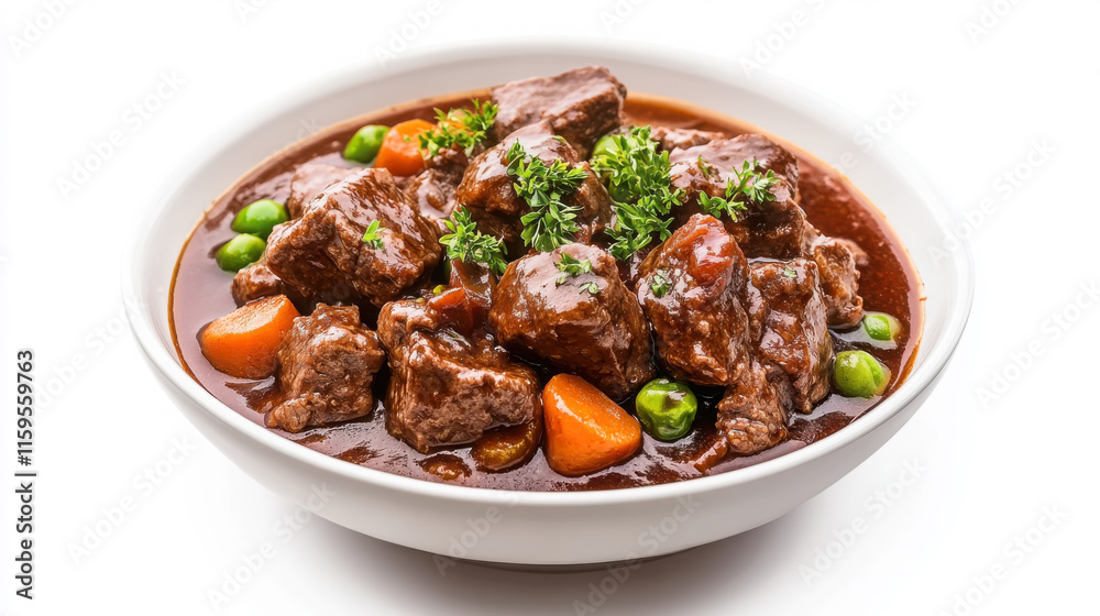 Mouthwatering beef bourguignon with tender beef chunks and vegetables in rich sauce Mouthwatering beef bourguignon with tender beef chunks and vegetables in rich sauce