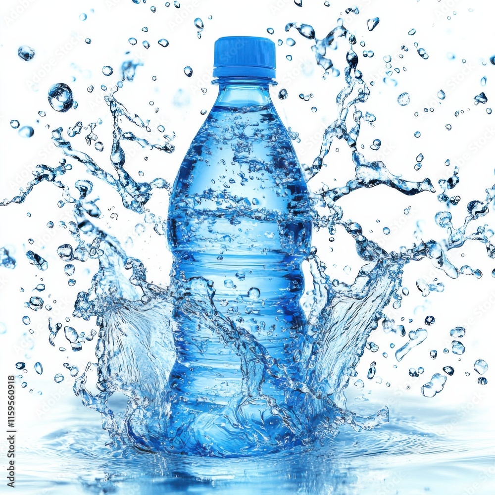 Transparent bottle with water and blue cap. Transparent bottle with water and blue cap.