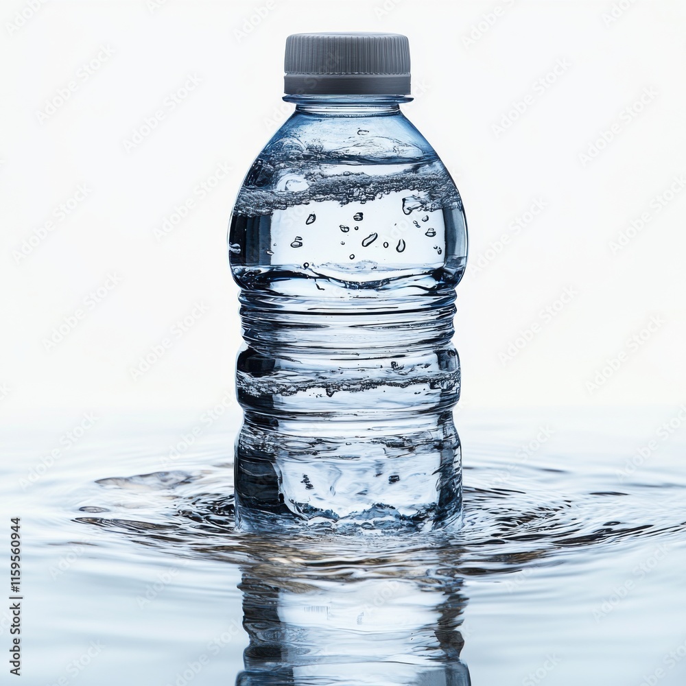 Transparent bottle with water and blue cap. Transparent bottle with water and blue cap.