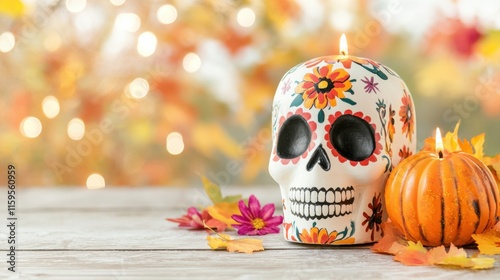 Dia de los muertos-Feier mit Kerzen und Laternen für eine festliche Herbststimmung photo