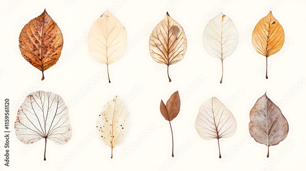 Obraz premium Green Leaf Collection: Artistic Watercolor and Detailed Digital Illustrations Featuring Clovers, Tropical Leaves, Falling Foliage, and Textured Dry Leaves - Perfect for Nature-Themed Designs and Decor