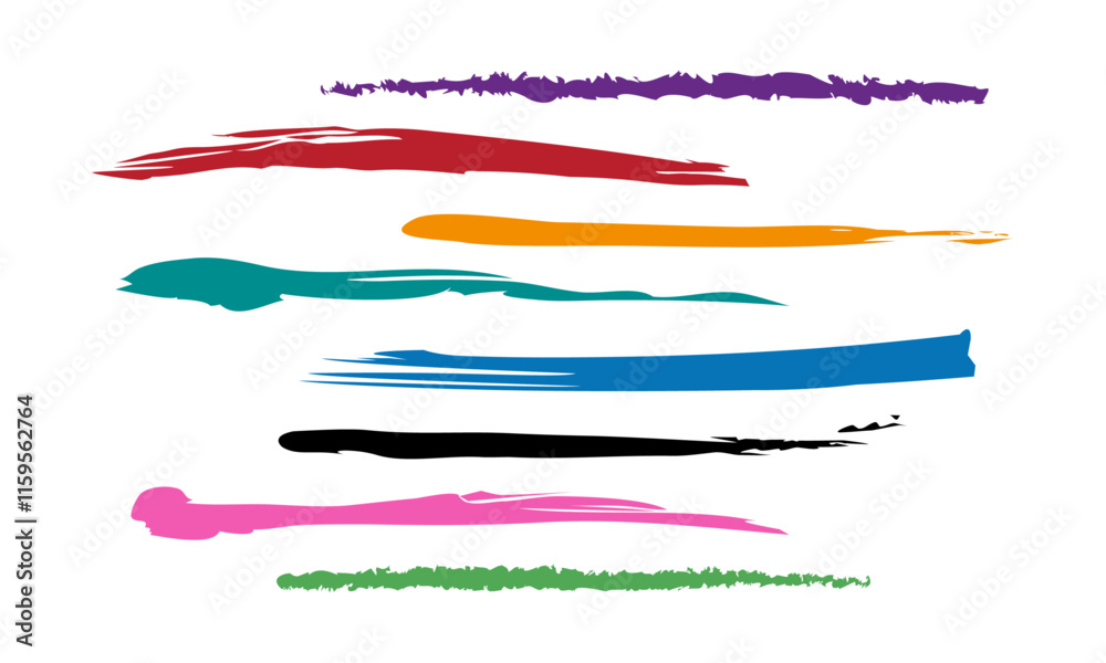 Hand Drawn Brush Lines vector. Set of different Colorful brush marker shapes isolated in white background. Hand Drawn Brush Lines vector. Set of different Colorful brush marker shapes isolated in white background.