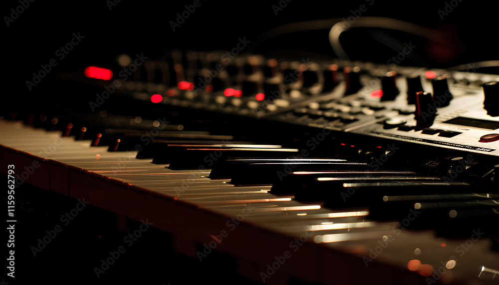 Synthesizer on a black background, closed. Electronic musical instrument Synthesizer on a black background, closed. Electronic musical instrument