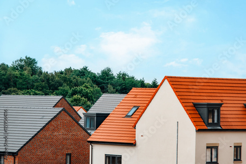 Wallpaper Mural Modern architecture showcases vibrant rooftops in a peaceful residential area surrounded by greenery Torontodigital.ca