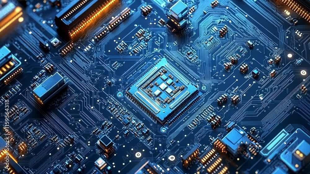 A detailed view of a circuit board being assembled by automated machinery emphasizing the customized tech solutions in electronics manufacturing.