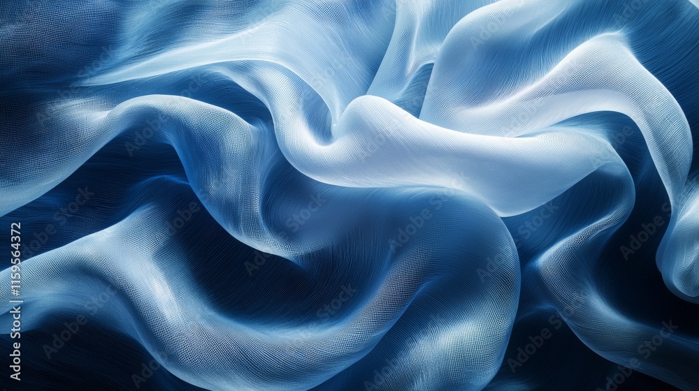 Obraz premium Flowing blue fabric waves with silky texture